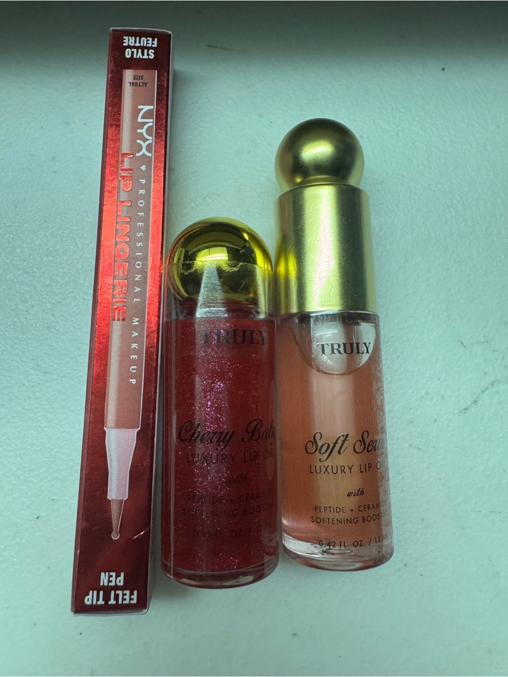 NIB Truly NYX Perfect Pout Lip Oil & Lip Liner 3 Piece Beauty Bundle